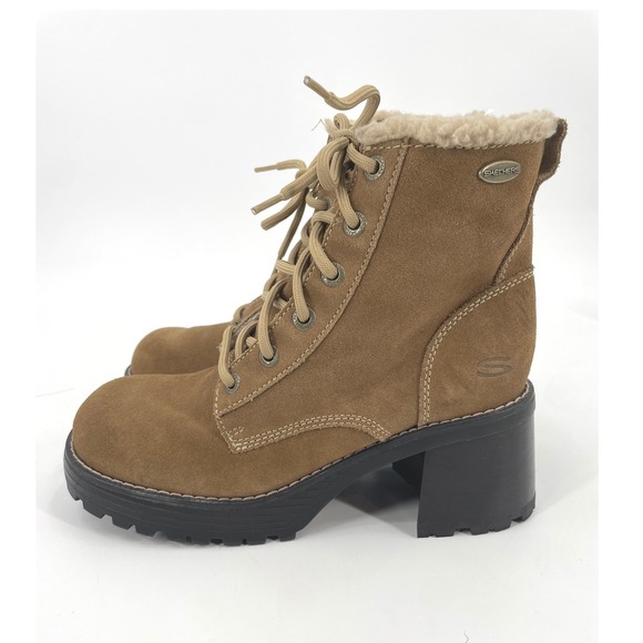 Skechers Shoes - Skechers Boots Womens 8 Tan Suede Jammers Vintage Y2K Chunky Heel Lug Sole 90's